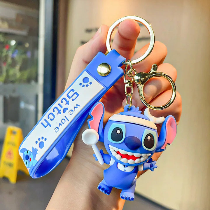 Anime Disney Keychain Cartoon Mickey Mouse Minnie Lilo & Stitch Cute Doll Keyring Ornament Key Chain Car Pendant Kids Gifts