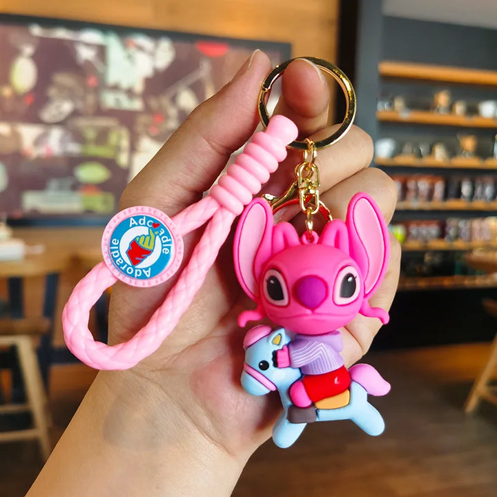 Anime Disney Keychain Cartoon Mickey Mouse Minnie Lilo & Stitch Cute Doll Keyring Ornament Key Chain Car Pendant Kids Gifts