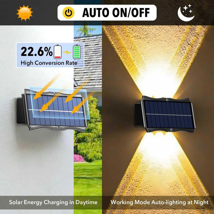 Solar Wall Lamp Outdoor Warm Light Waterproof Up And Down Luminous Lighting Balcony Yard Garden Decoration Lights Exterior Wall