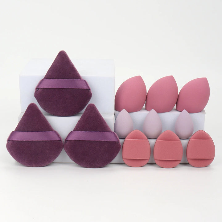 12-Piece All-Purpose Makeup Sponge Set, Made of 3 Loose Powder Puffs, 3 Mini Air Cushion Puffs, 3 Beauty Eggs and 3 Mini Beauty