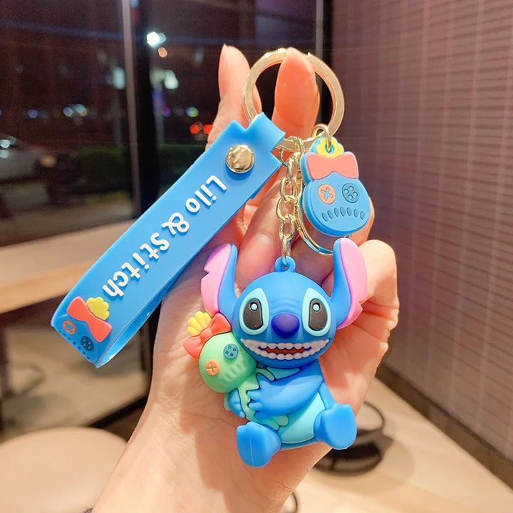 Anime Disney Keychain Cartoon Mickey Mouse Minnie Lilo & Stitch Cute Doll Keyring Ornament Key Chain Car Pendant Kids Gifts