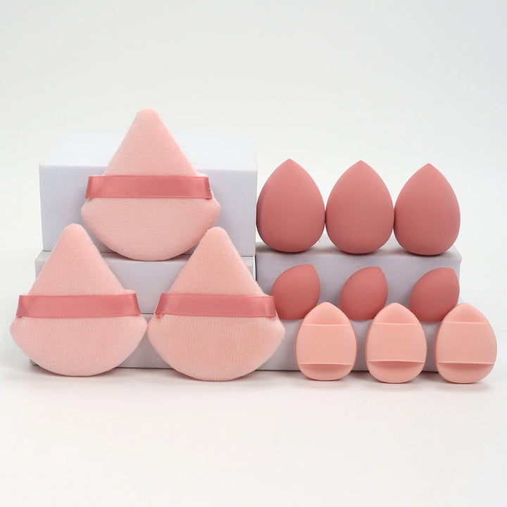 12-Piece All-Purpose Makeup Sponge Set, Made of 3 Loose Powder Puffs, 3 Mini Air Cushion Puffs, 3 Beauty Eggs and 3 Mini Beauty