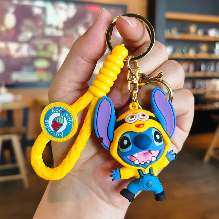 Anime Disney Keychain Cartoon Mickey Mouse Minnie Lilo & Stitch Cute Doll Keyring Ornament Key Chain Car Pendant Kids Gifts